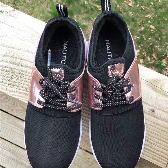 Nautica Kids Girls Pink/Black Metallic Sneaker  Athletic Running Shoes Sz 2 - Picture 7 of 14